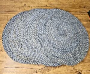 NWT Threshold Woven Blue Grey Round Place Mat Charger Dining